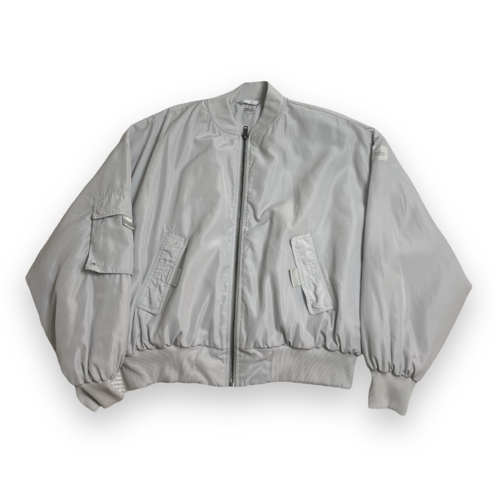 alo yoga it girl gray bomber jacket
